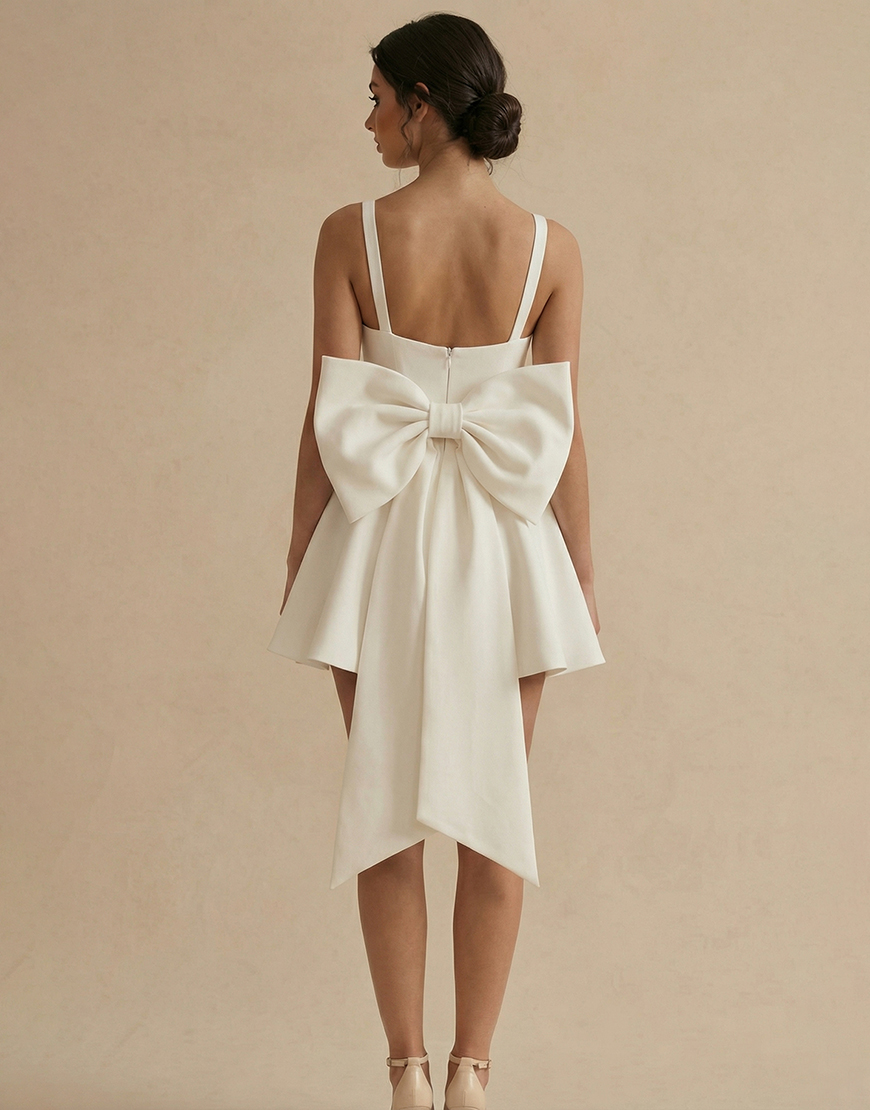 White A Line Satin Corset Short Graduation Dress with Bow