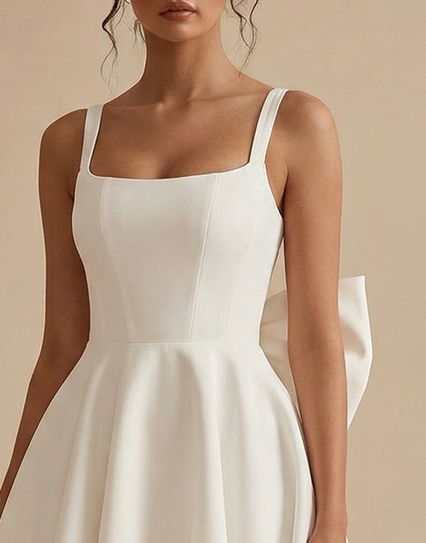 White A Line Satin Corset Short Graduation Dress with Bow