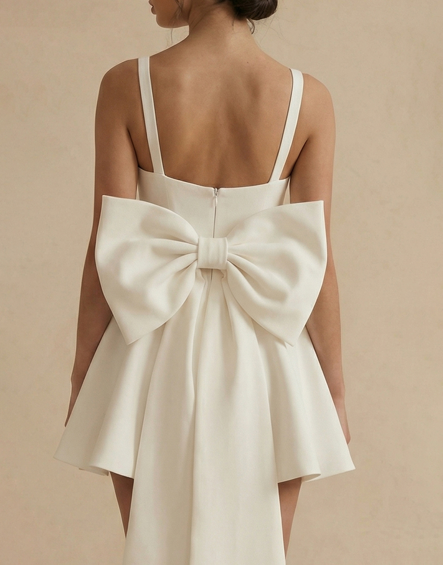 White A Line Satin Corset Short Graduation Dress with Bow