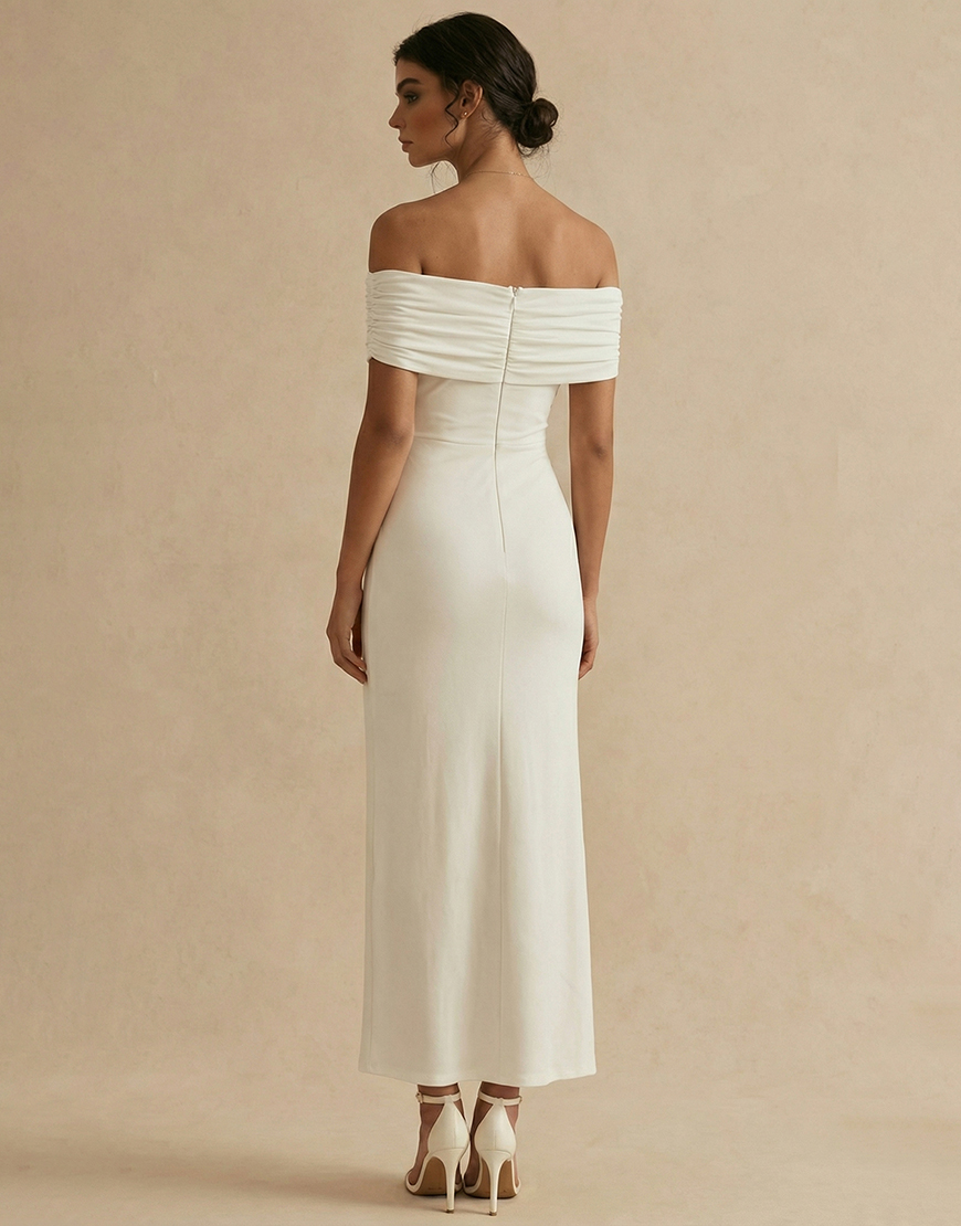 Simple White Sheath Off the Shoulder Satin Long Graduation Dress