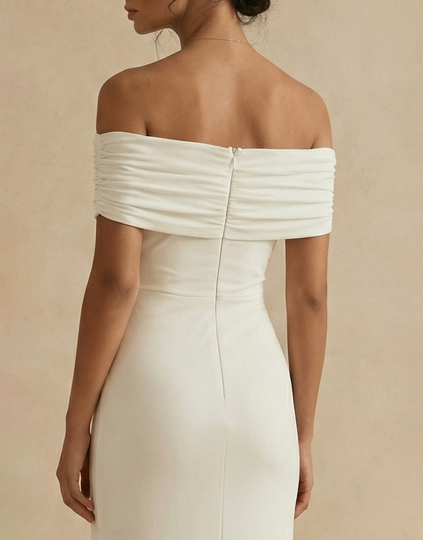 Simple White Sheath Off the Shoulder Satin Long Graduation Dress