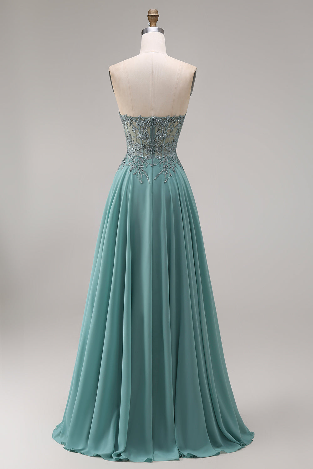 Sparkly ucalyptus Corset Appliqued Floral A Line ELong Prom Dress with Slit