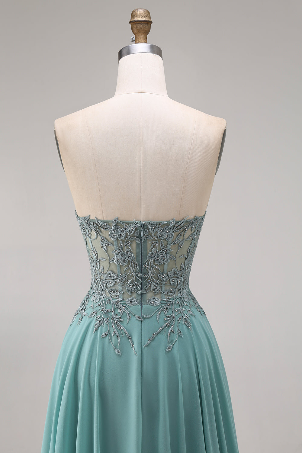 Sparkly ucalyptus Corset Appliqued Floral A Line ELong Prom Dress with Slit