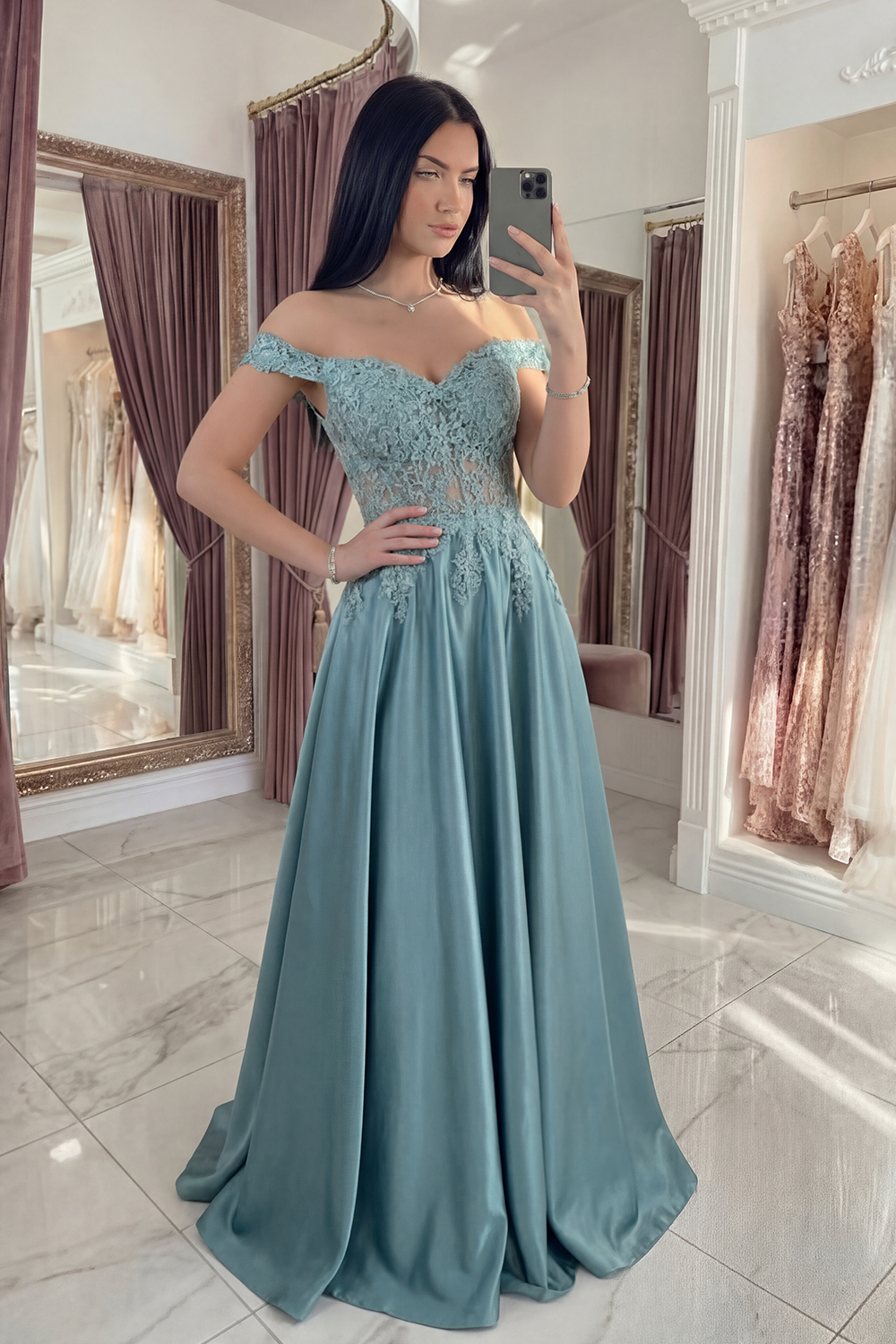 Sparkly Agave A Line Corset Satin Appliqued Floral Long Prom Dress with Beading