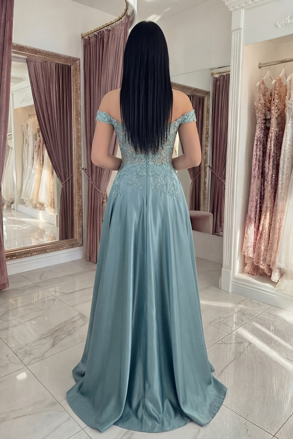 Sparkly Agave A Line Corset Satin Appliqued Floral Long Prom Dress with Beading