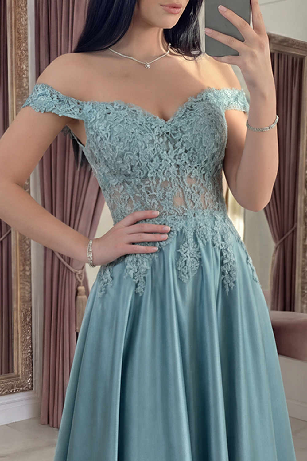 Sparkly Agave A Line Corset Satin Appliqued Floral Long Prom Dress with Beading