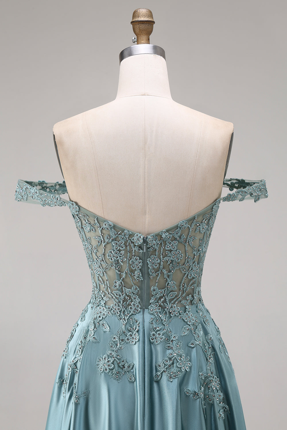 Sparkly Agave A Line Corset Satin Appliqued Floral Long Prom Dress with Beading