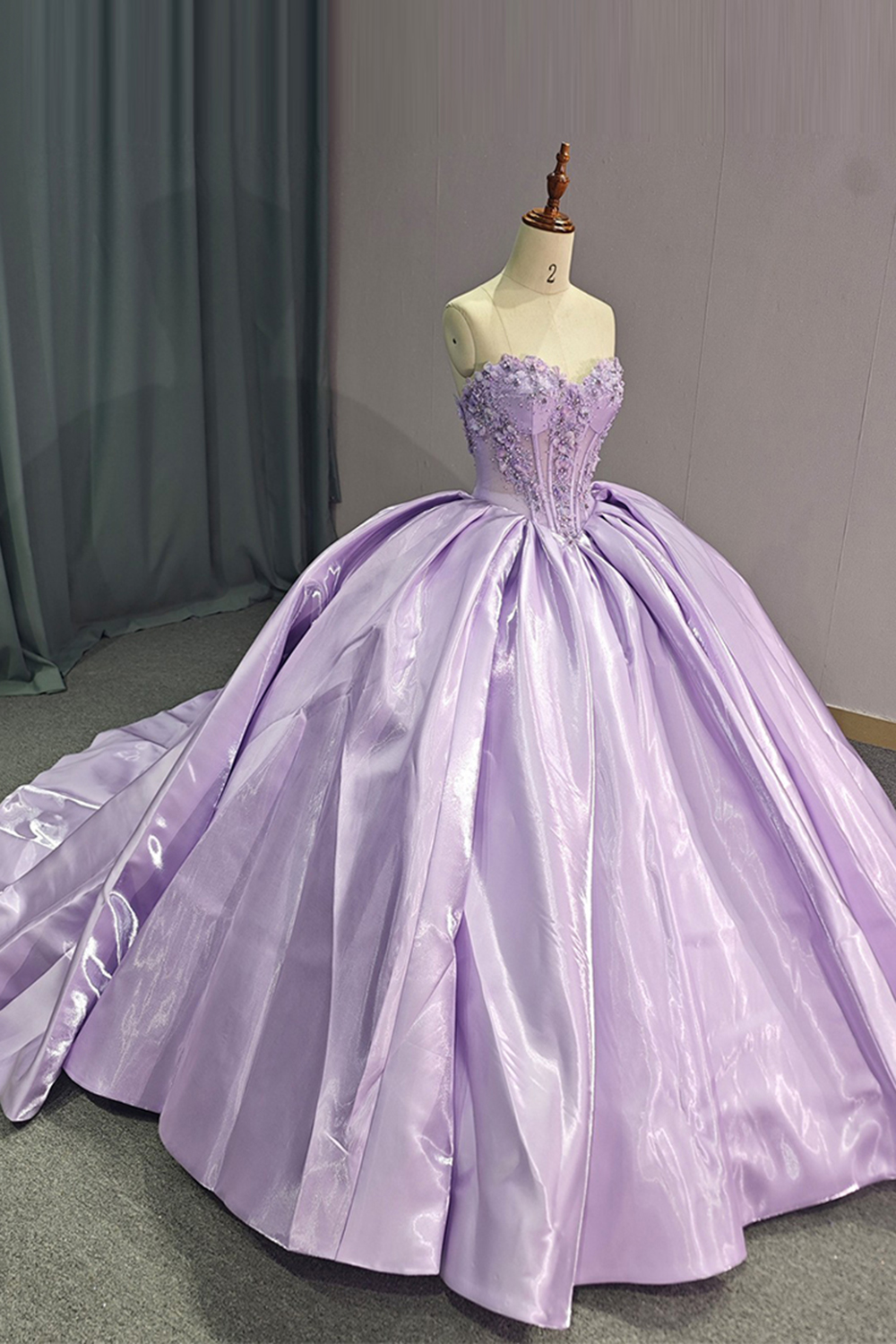 Sparkly Lilac Sweetheart Floral Corset Floral Long Quinceanera Dress