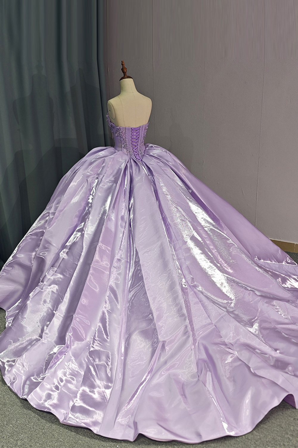 Sparkly Lilac Sweetheart Floral Corset Floral Long Quinceanera Dress