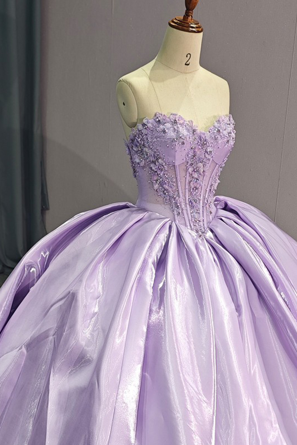 Sparkly Lilac Sweetheart Floral Corset Floral Long Quinceanera Dress