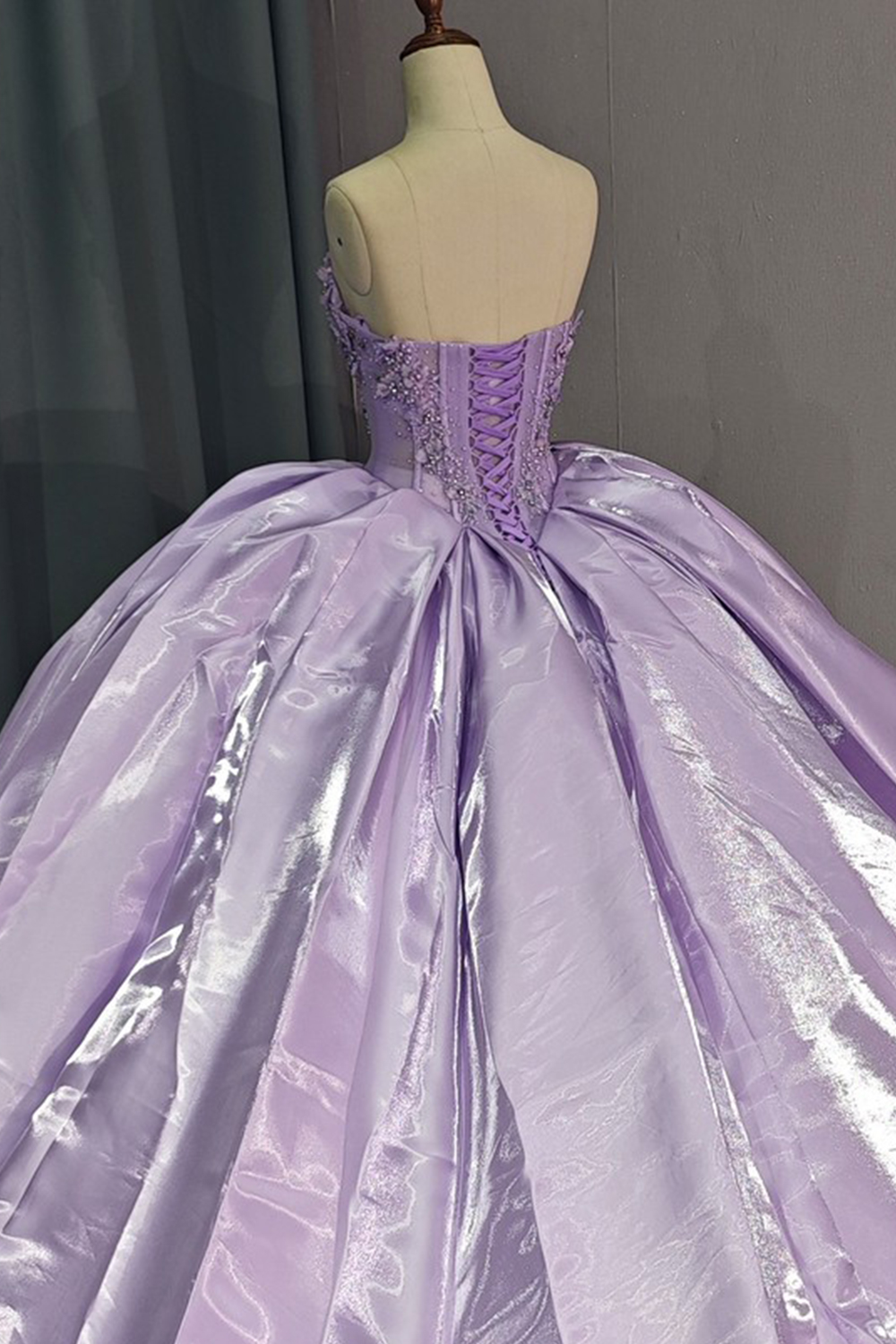 Sparkly Lilac Sweetheart Floral Corset Floral Long Quinceanera Dress