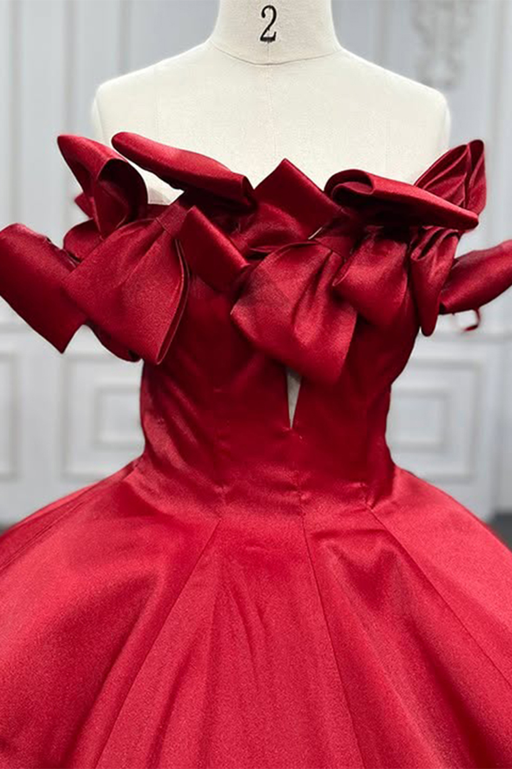 Dark Red Ball Gown Off the Shoulder Long Quinceanera Dress with Bows