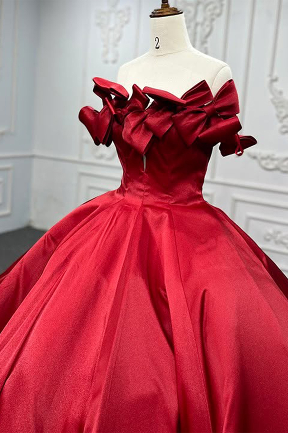 Dark Red Ball Gown Off the Shoulder Long Quinceanera Dress with Bows
