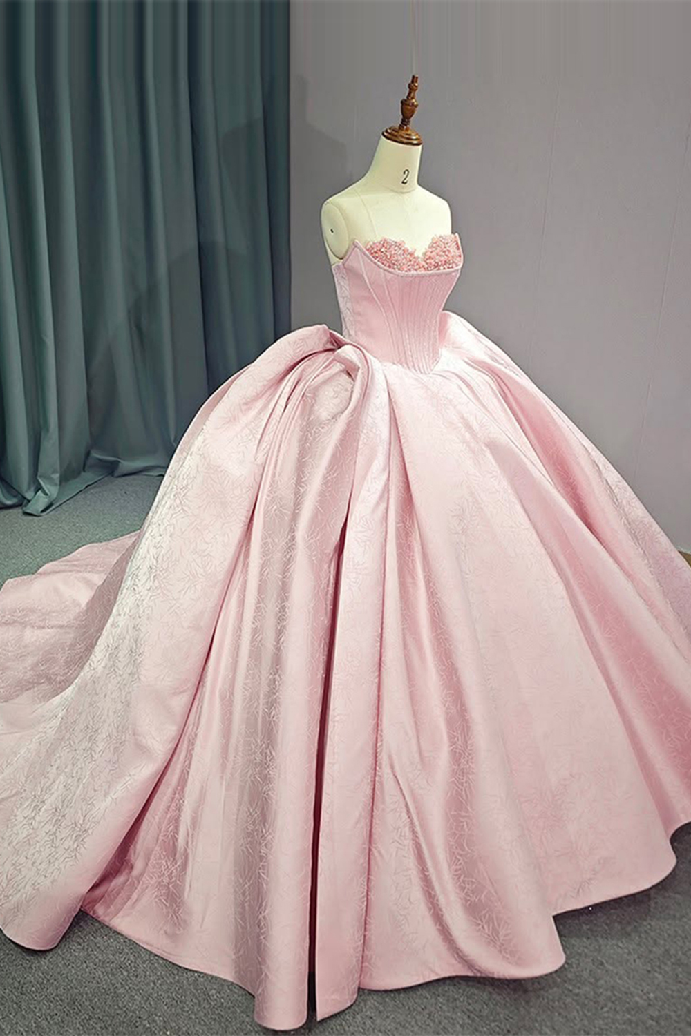 Sparkly Pink Sweetheart Corset Floral Long Quinceanera Dress with Beading