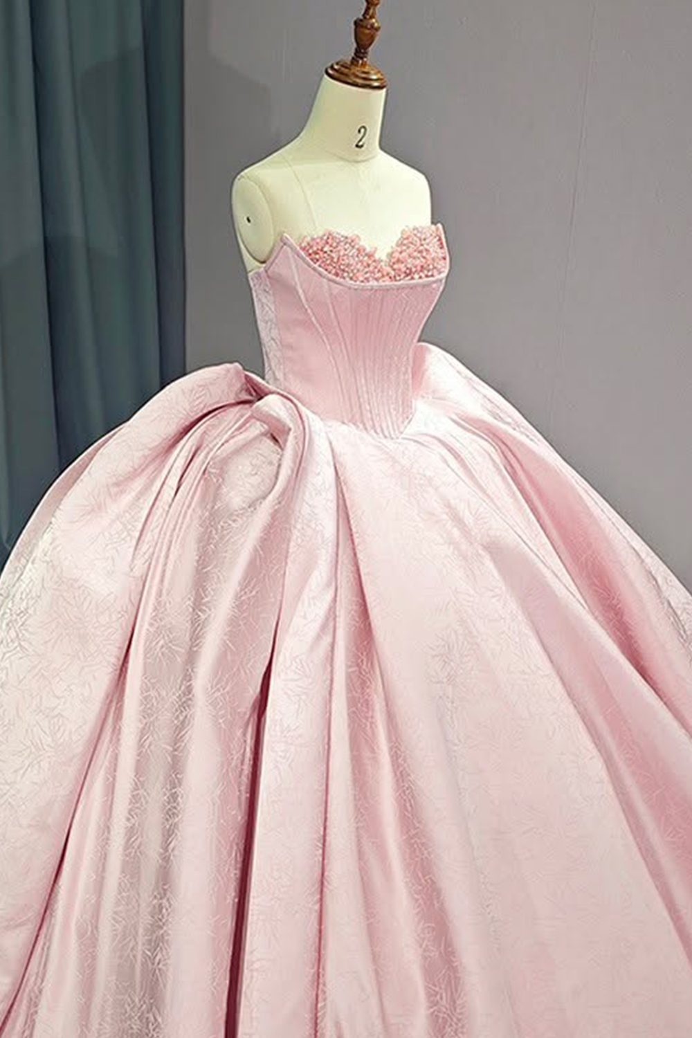 Sparkly Pink Sweetheart Corset Floral Long Quinceanera Dress with Beading