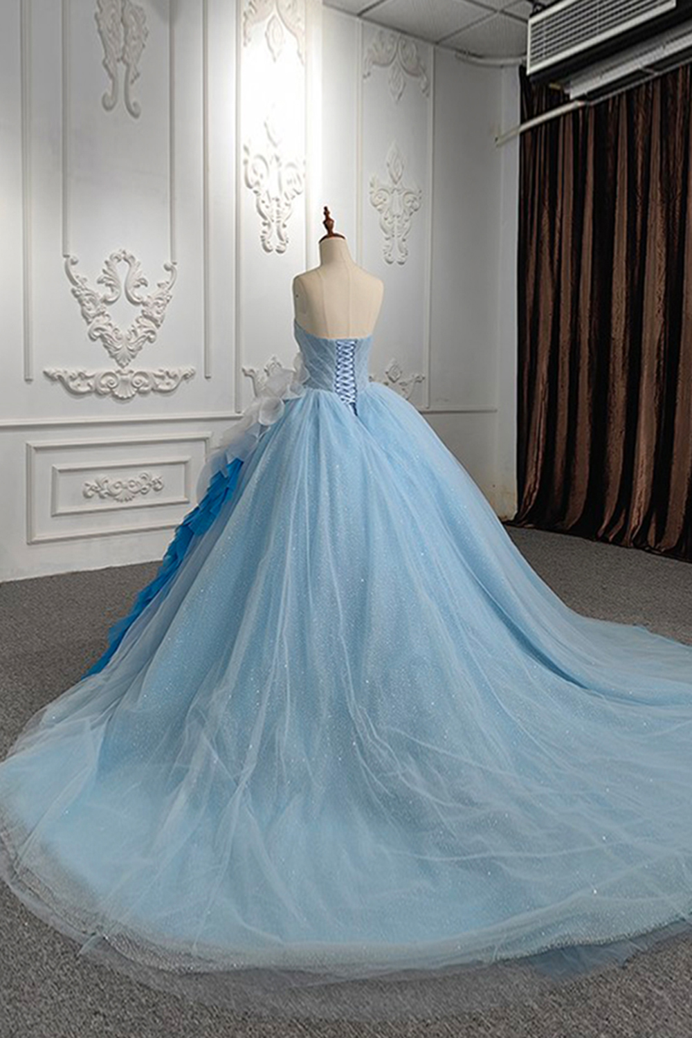 Glitter Light Blue Sweetheart Long Quinceanera Dress with Ruffles