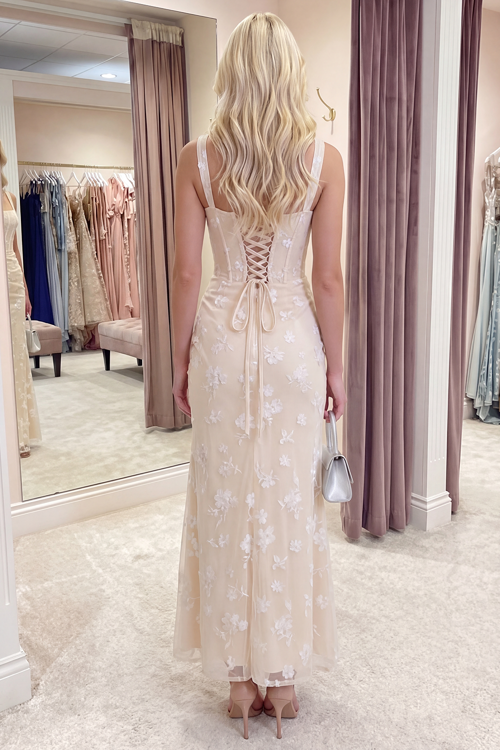 Pink Corset Mermaid Ruched Thick Straps Long Prom Dress