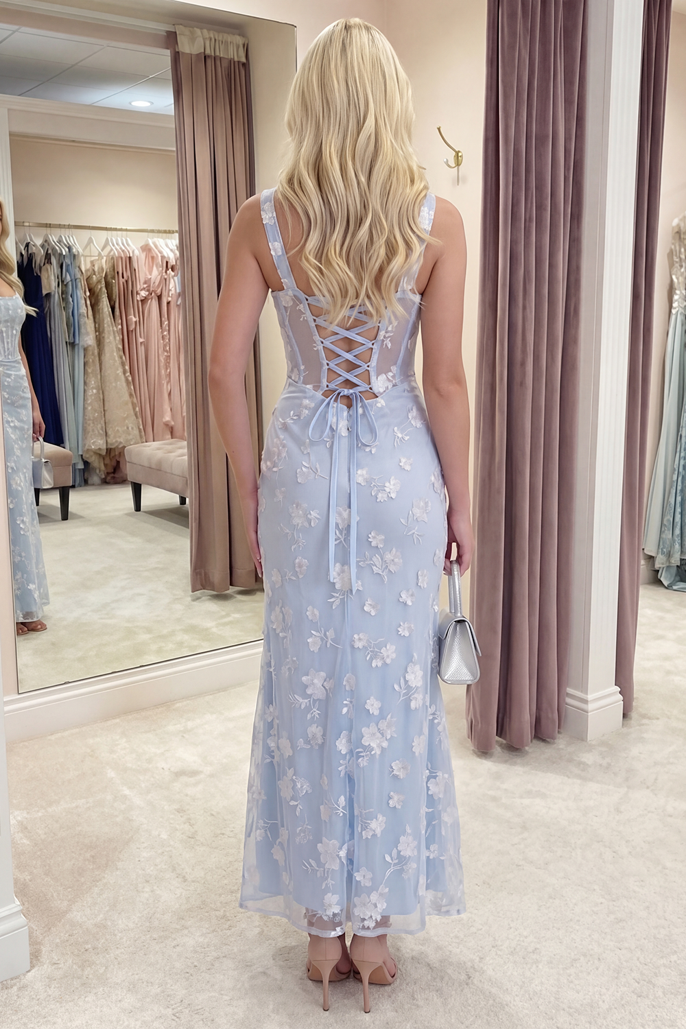 Pink Corset Mermaid Ruched Thick Straps Long Prom Dress