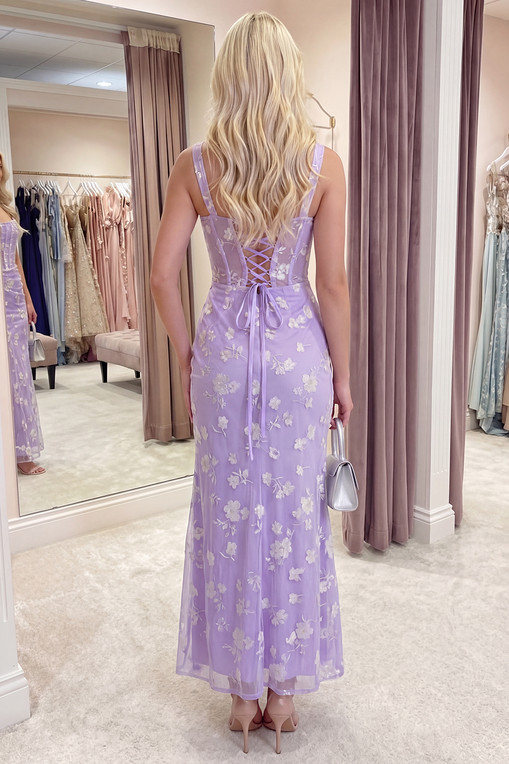 Pink Corset Mermaid Ruched Thick Straps Long Prom Dress