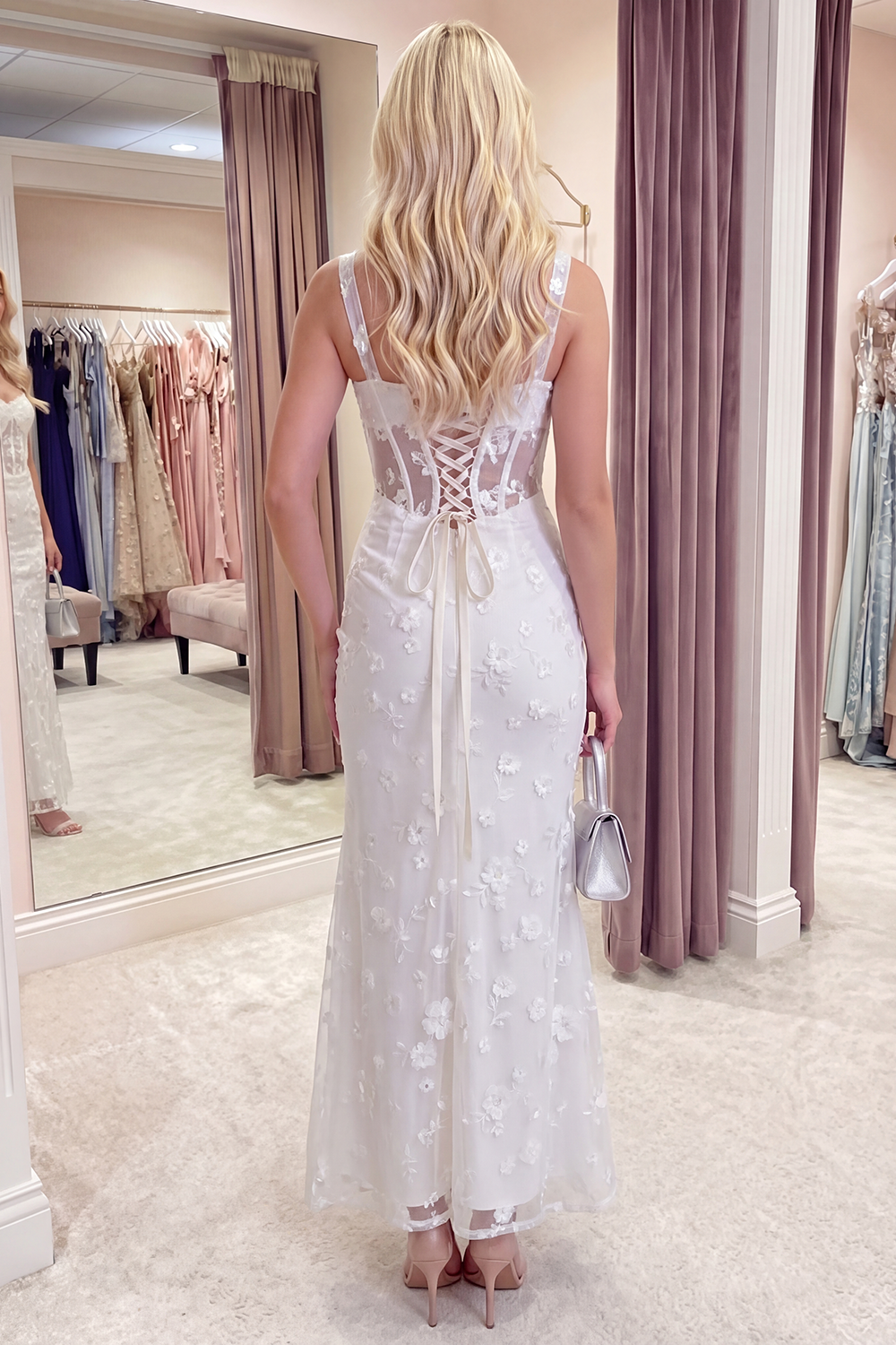 Pink Corset Mermaid Ruched Thick Straps Long Prom Dress