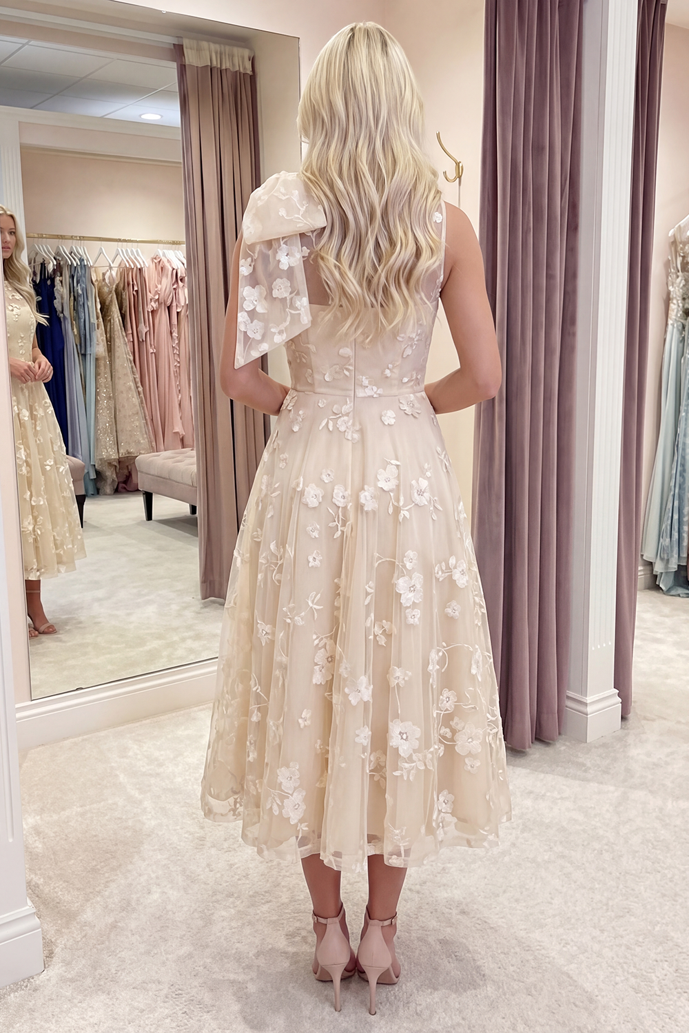 Blue A Line Round Neck Long Prom Dress with Pockets