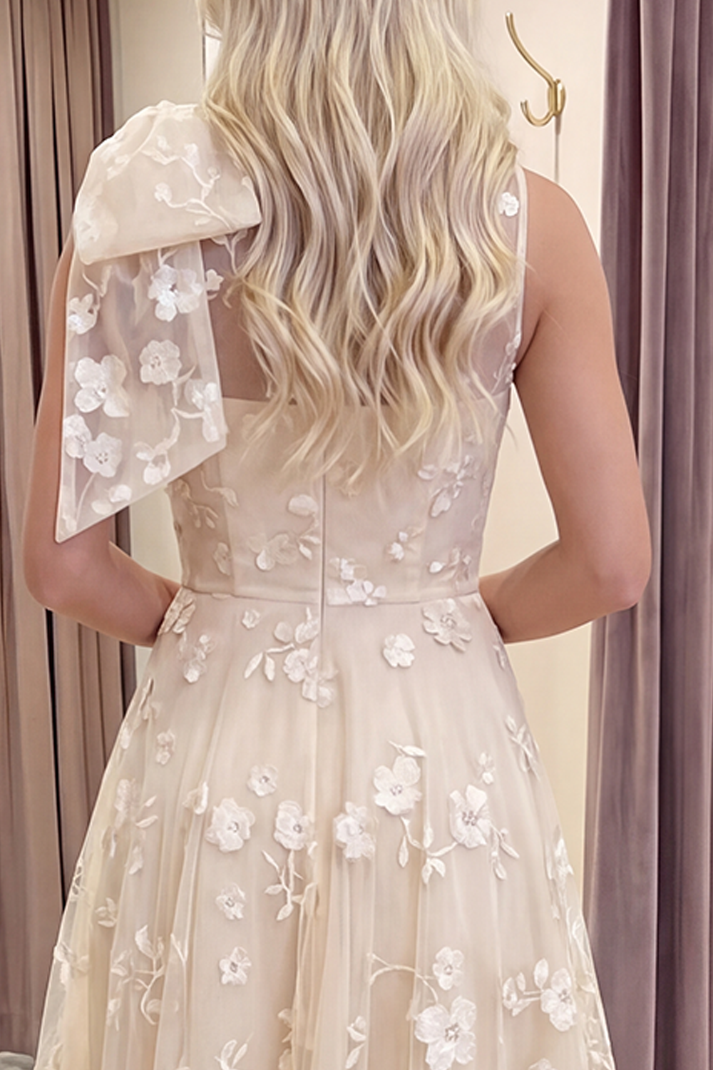 Blue A Line Round Neck Long Prom Dress with Pockets