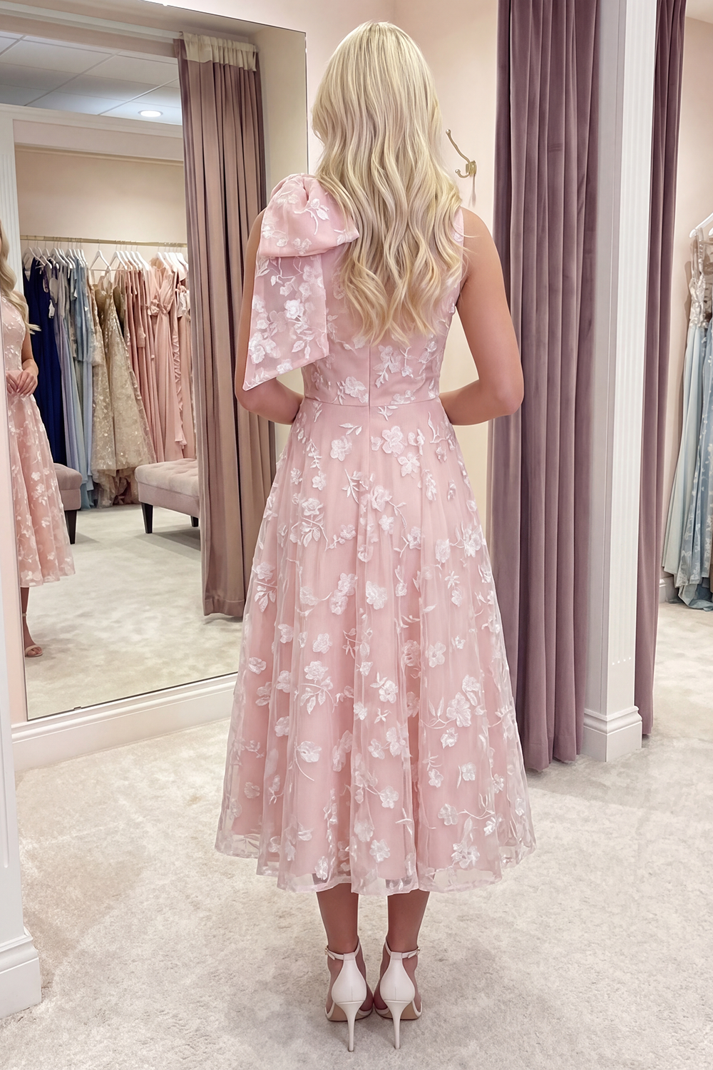 Blue A Line Round Neck Long Prom Dress with Pockets