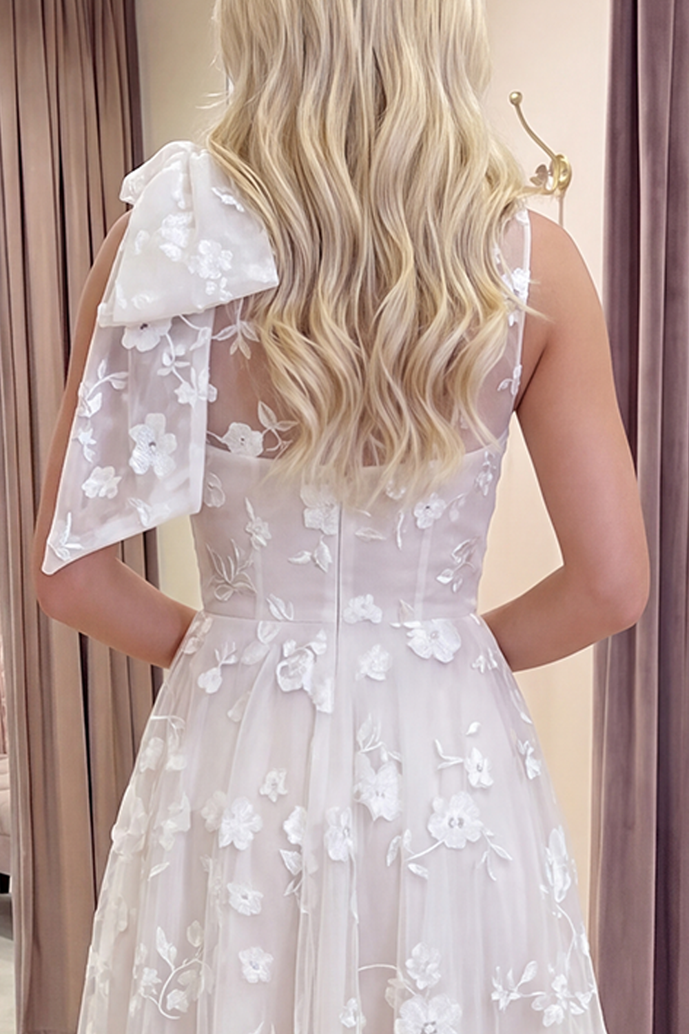 Blue A Line Round Neck Long Prom Dress with Pockets