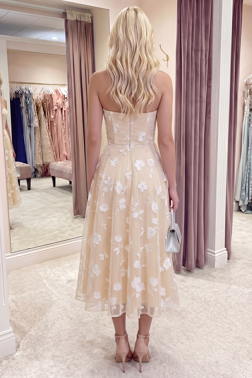 Lilac Strapless Corset A Line Floral Long Prom Dress