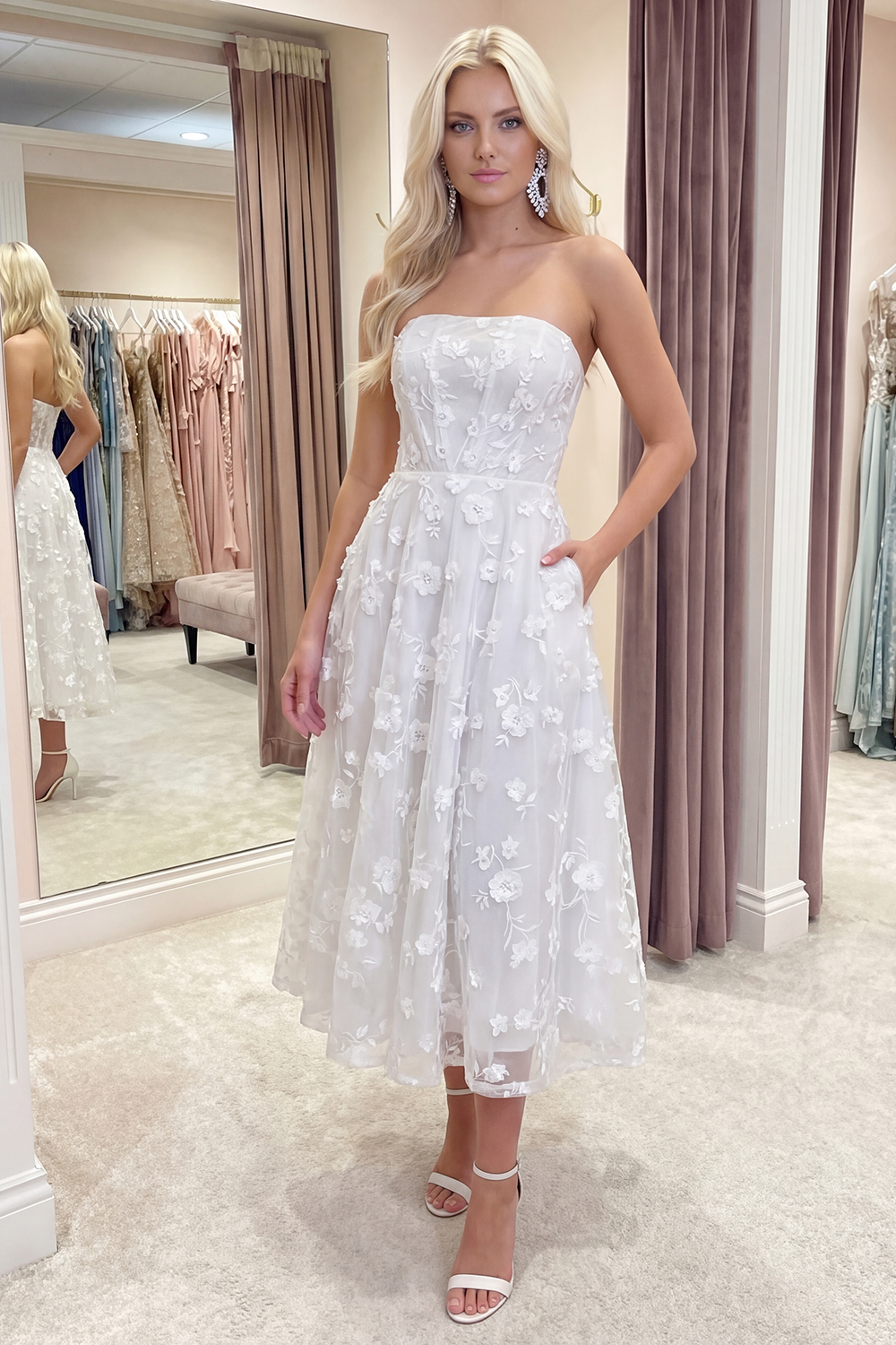 Lilac Strapless Corset A Line Floral Long Prom Dress