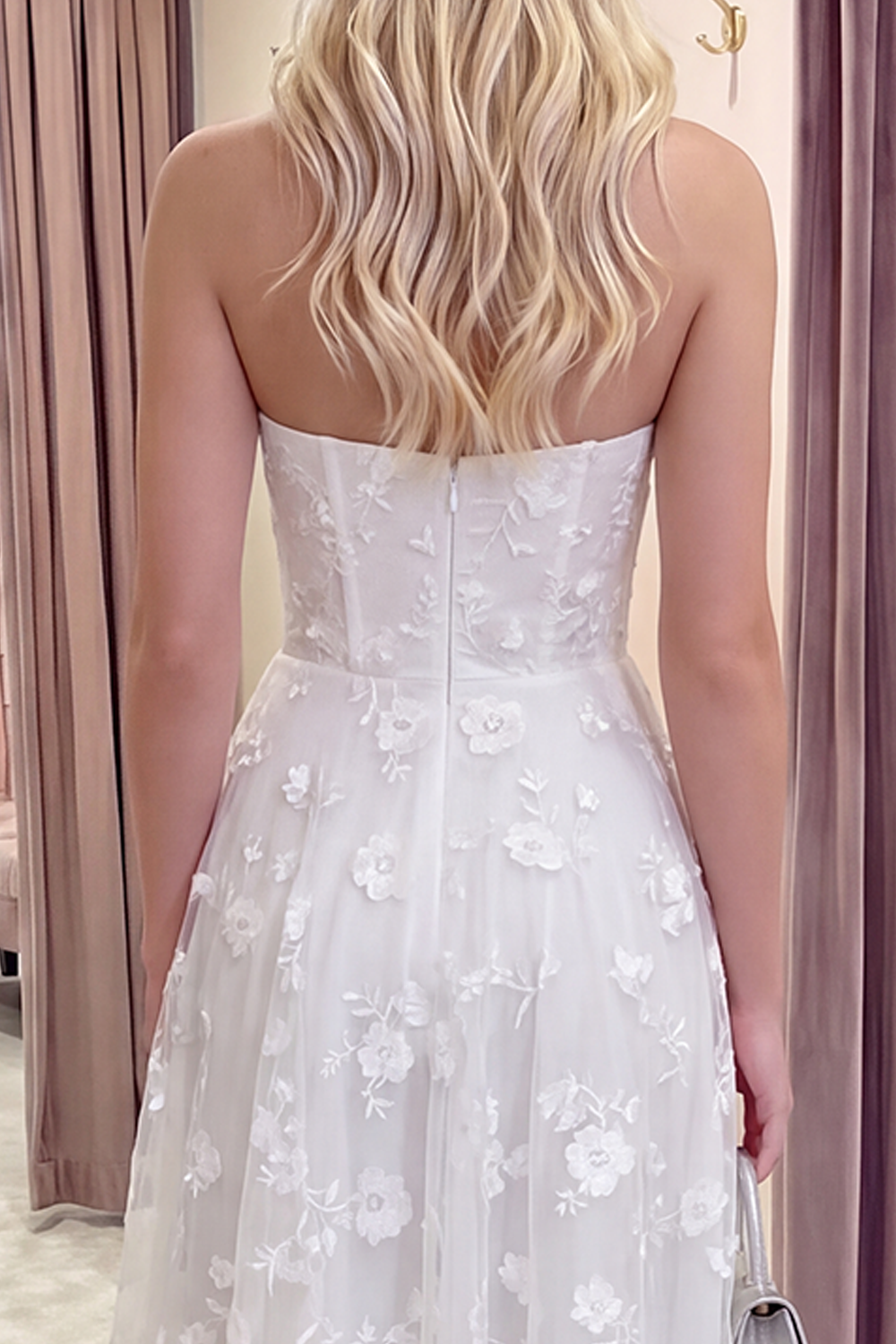 Lilac Strapless Corset A Line Floral Long Prom Dress