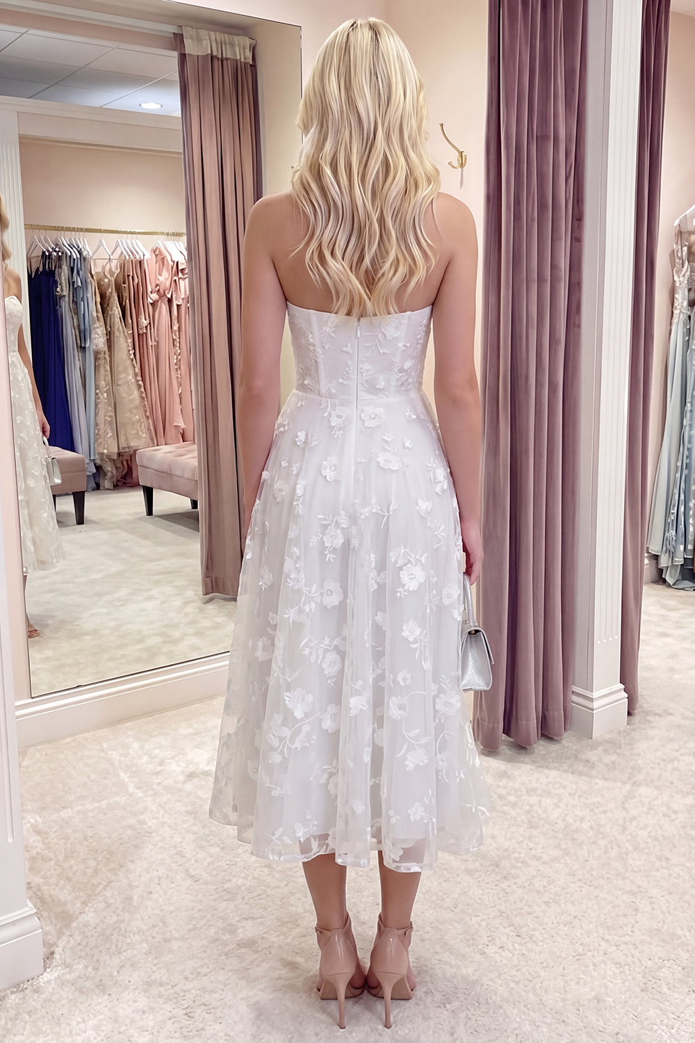 Lilac Strapless Corset A Line Floral Long Prom Dress