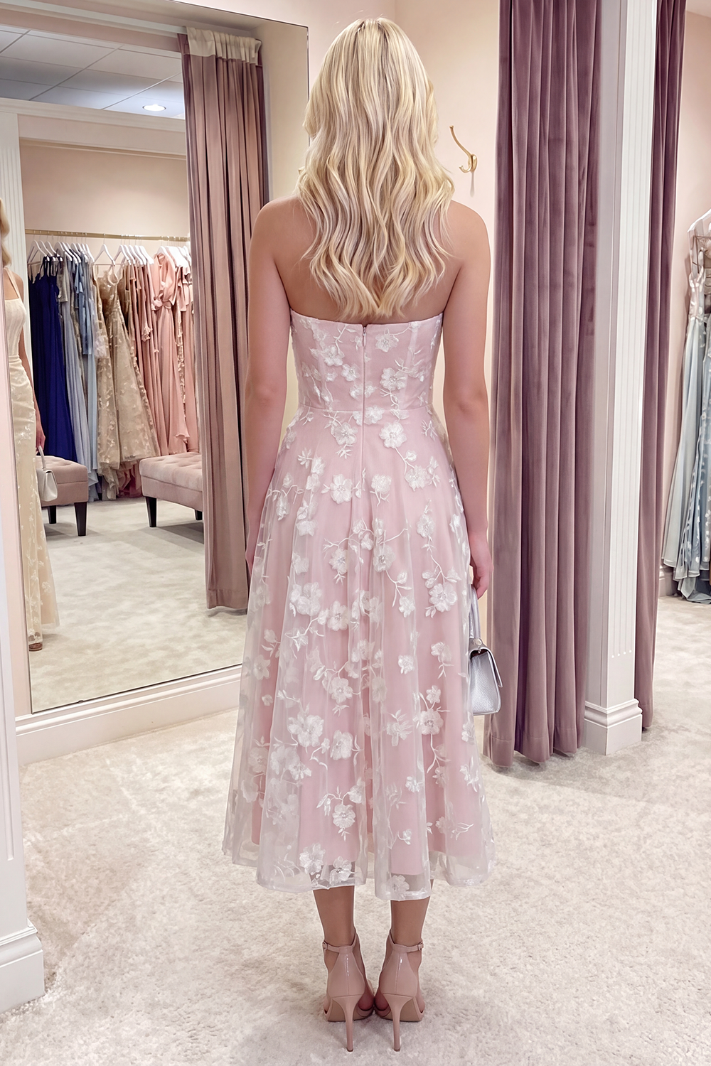 Lilac Strapless Corset A Line Floral Long Prom Dress