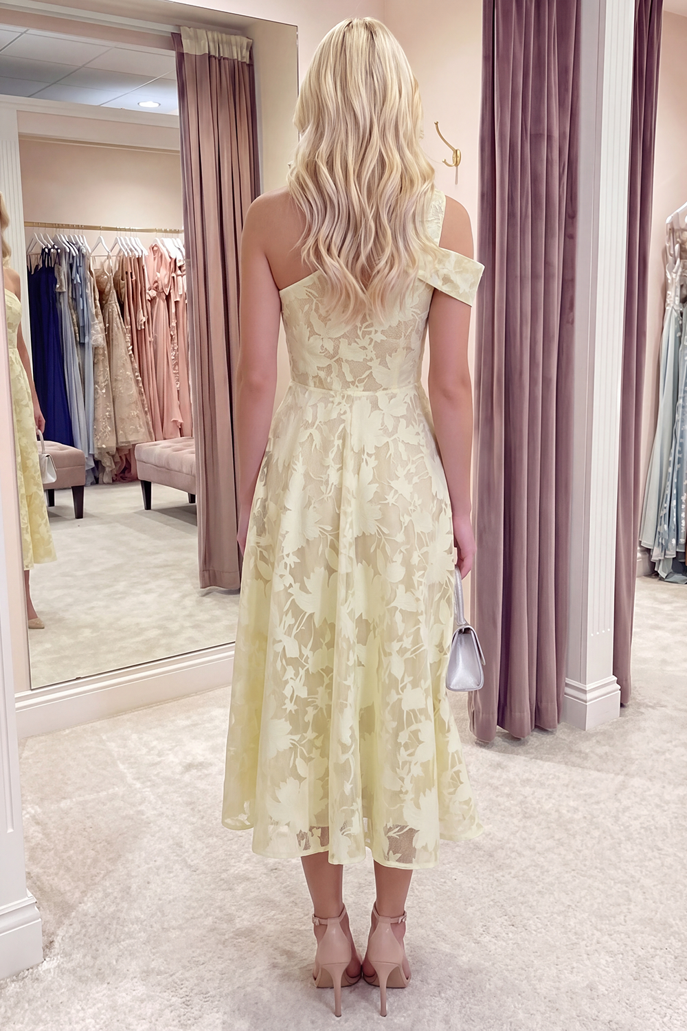 Pink Floral A Line One Shoulder Long Prom Dress