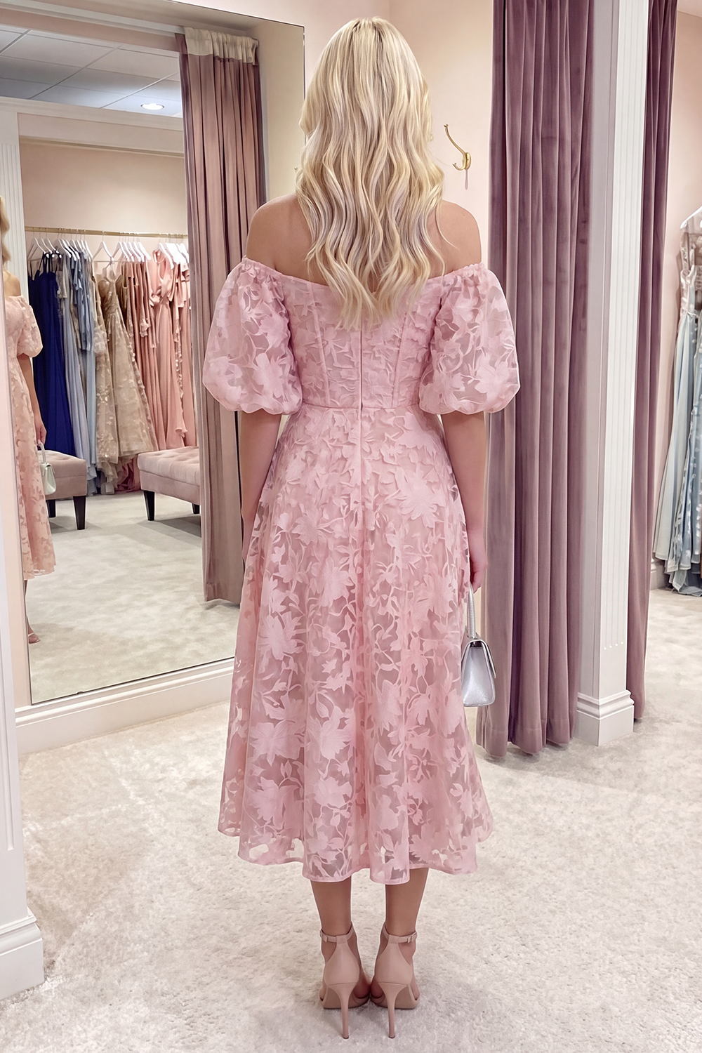 Yellow Floral A Line Puff Sleeves Ruched Long Prom Dress