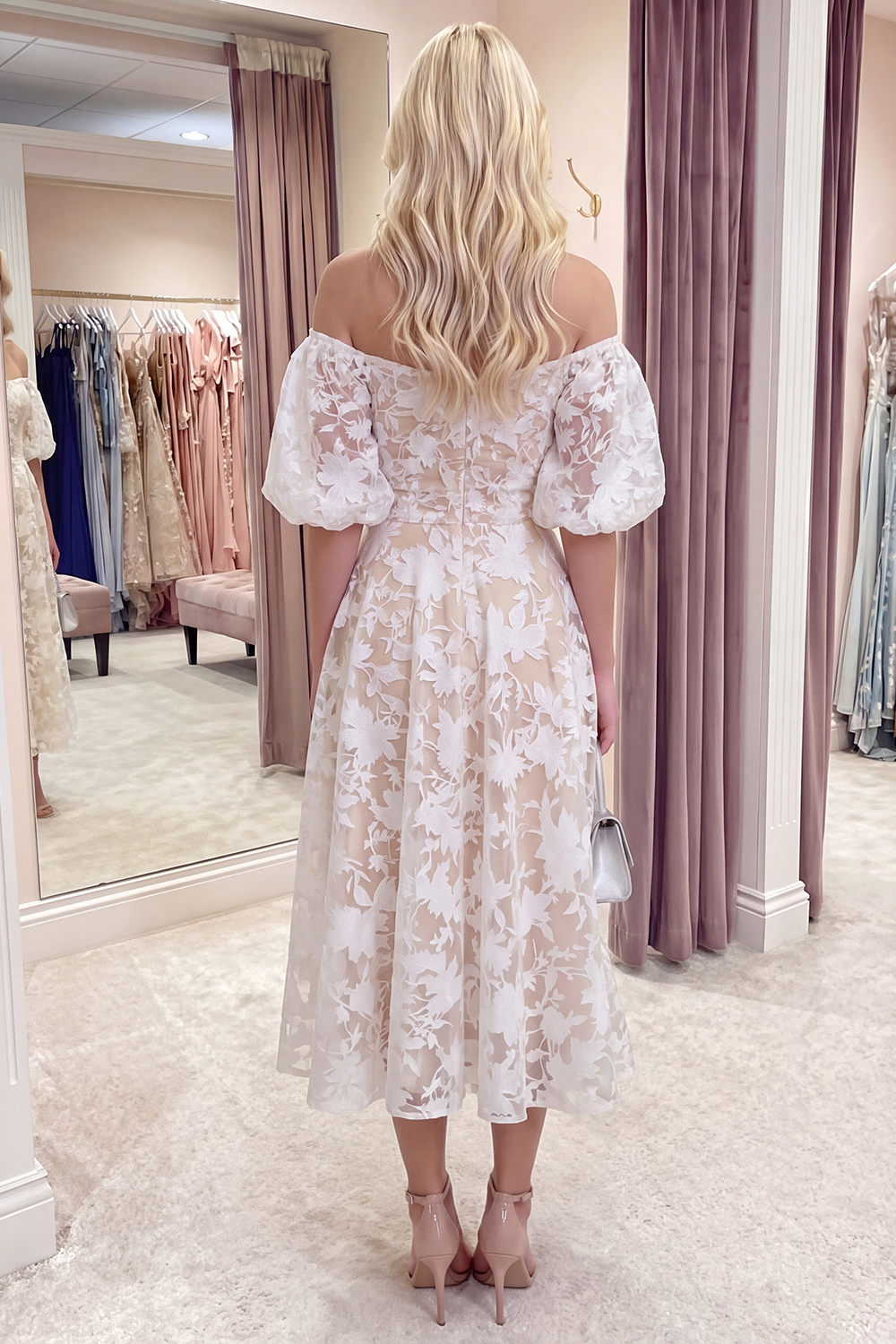 Yellow Floral A Line Puff Sleeves Ruched Long Prom Dress