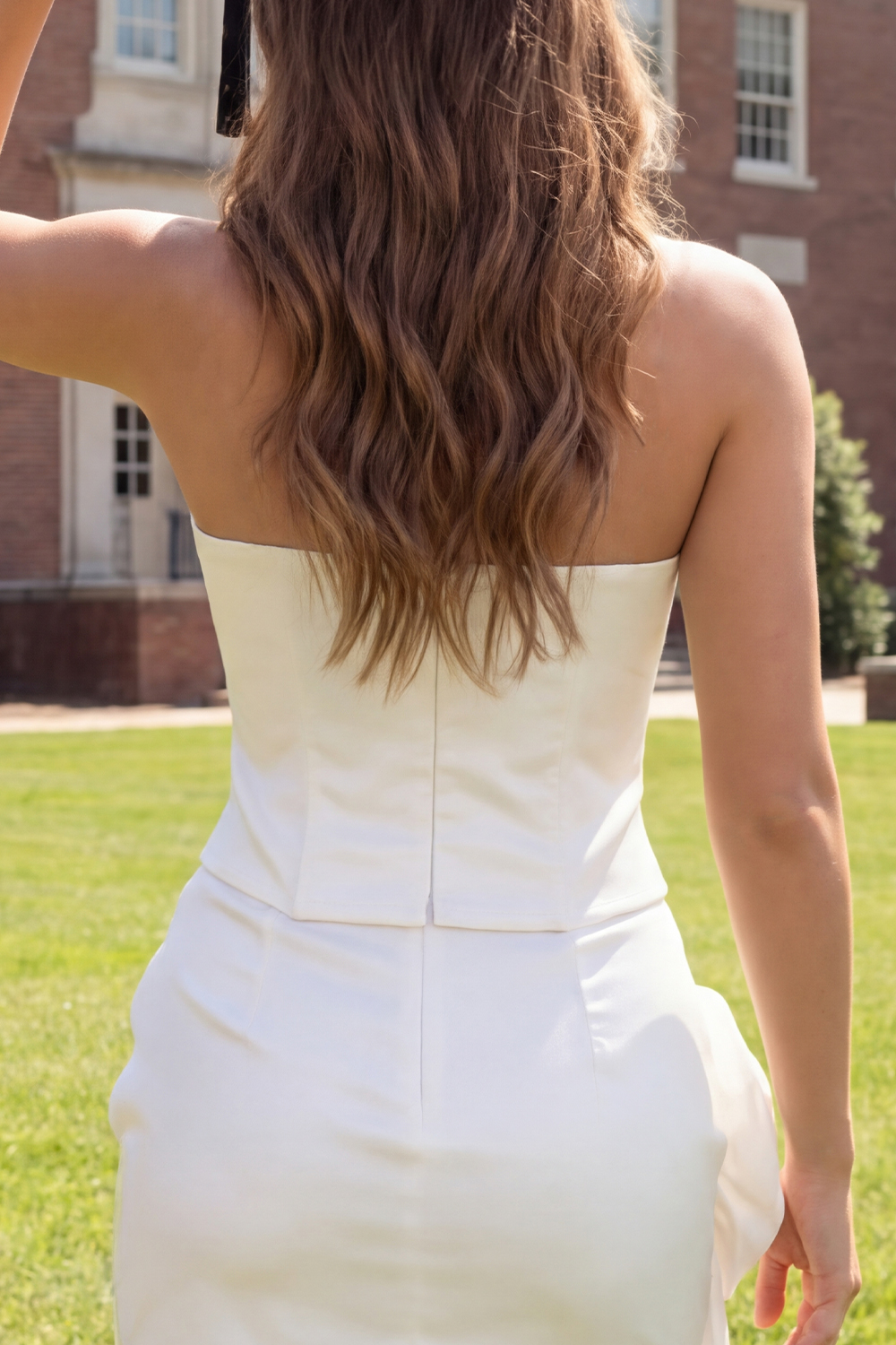 White Basque Waist Bodycon Short Strapless Graduation Dress with 3D Flower