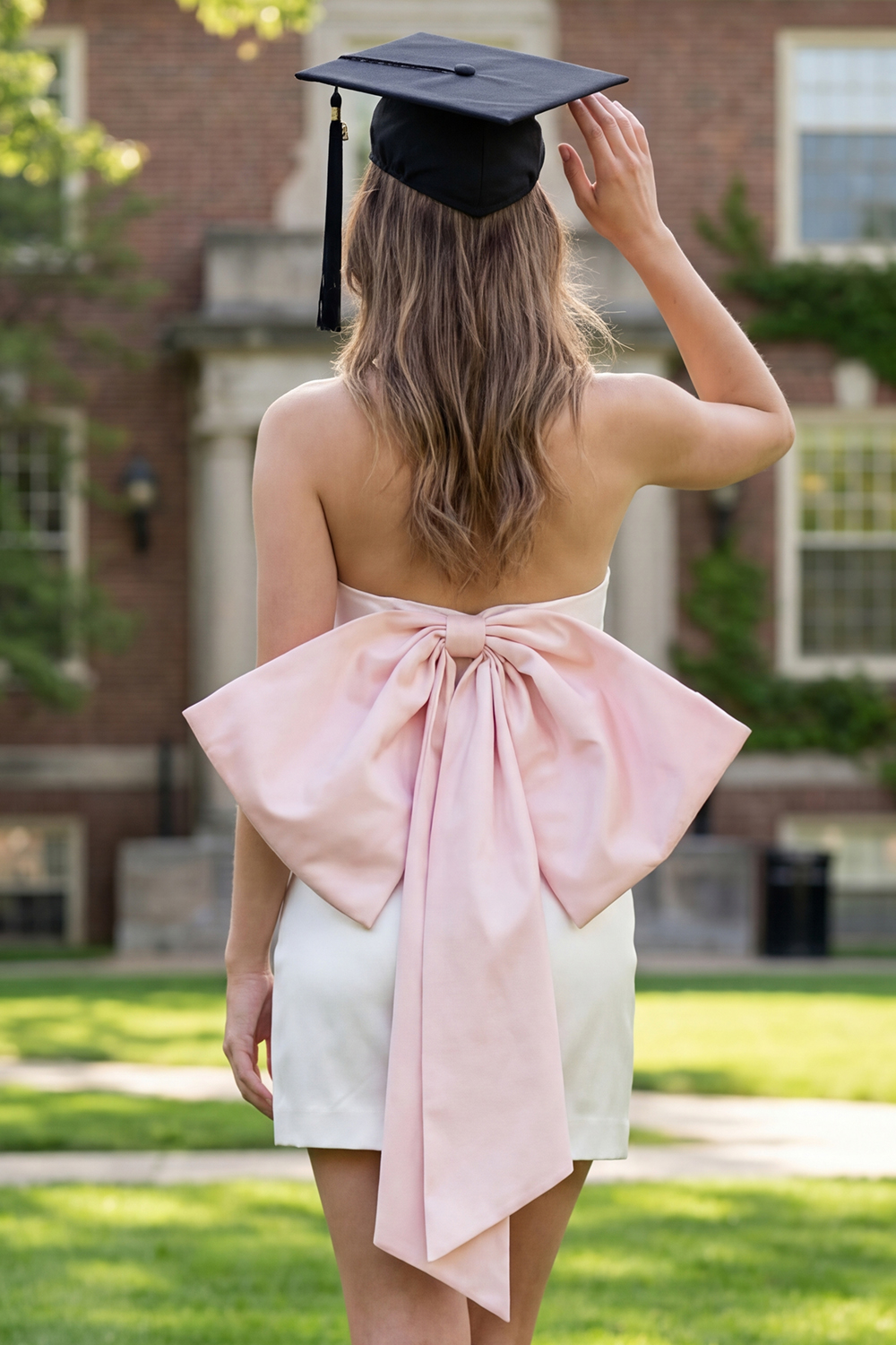 White Satin Bodycon Strapless Short Corset Graduation Dress with Bow