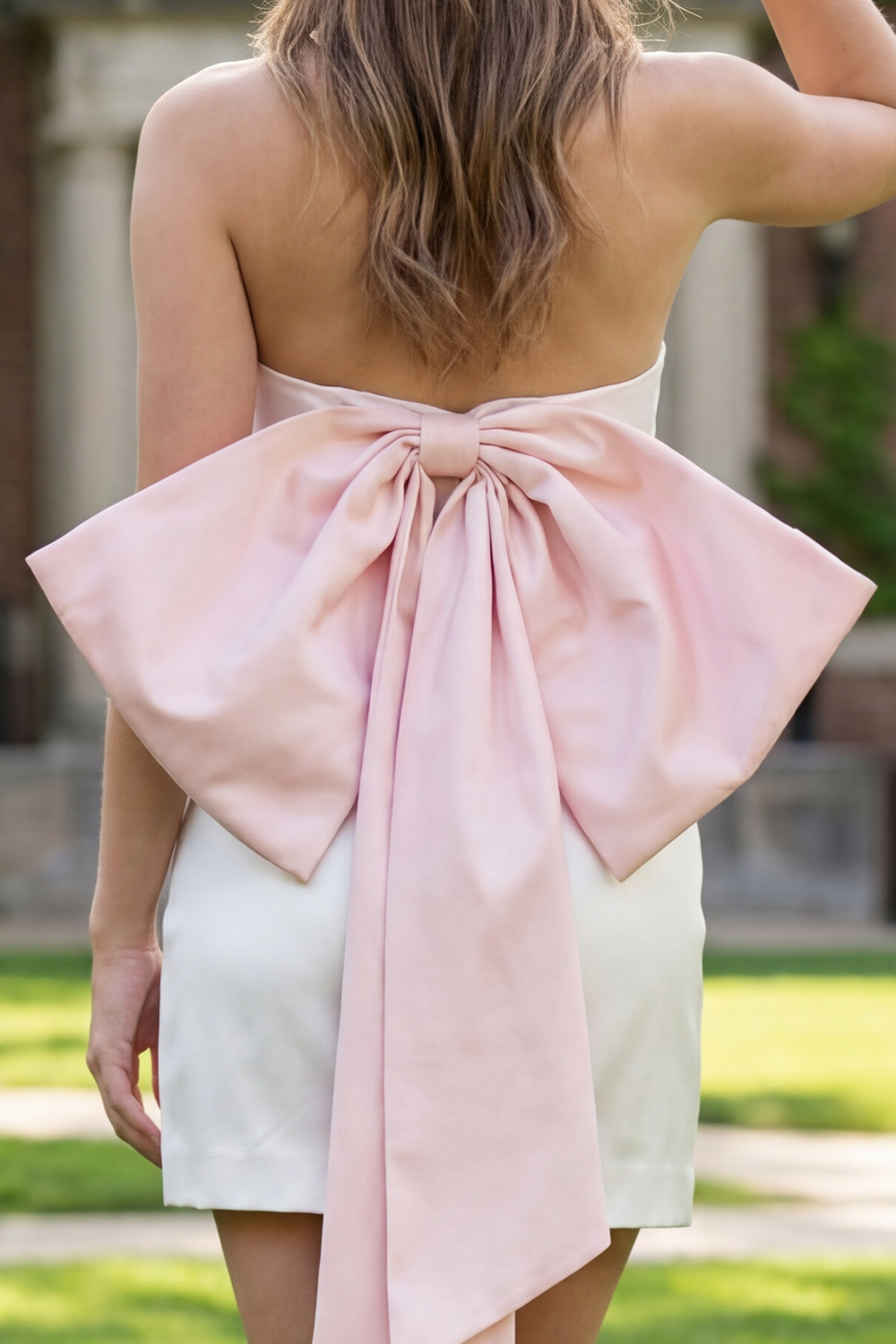 White Satin Bodycon Strapless Short Corset Graduation Dress with Bow