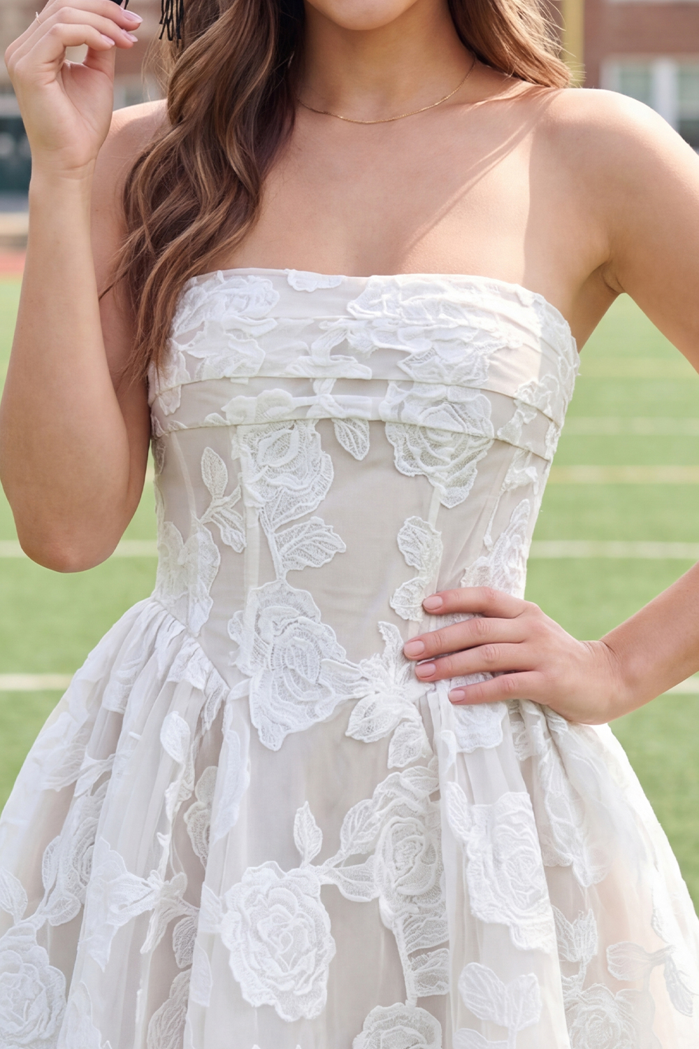 White Lace Corset Short Floral A Line Graduation Dress