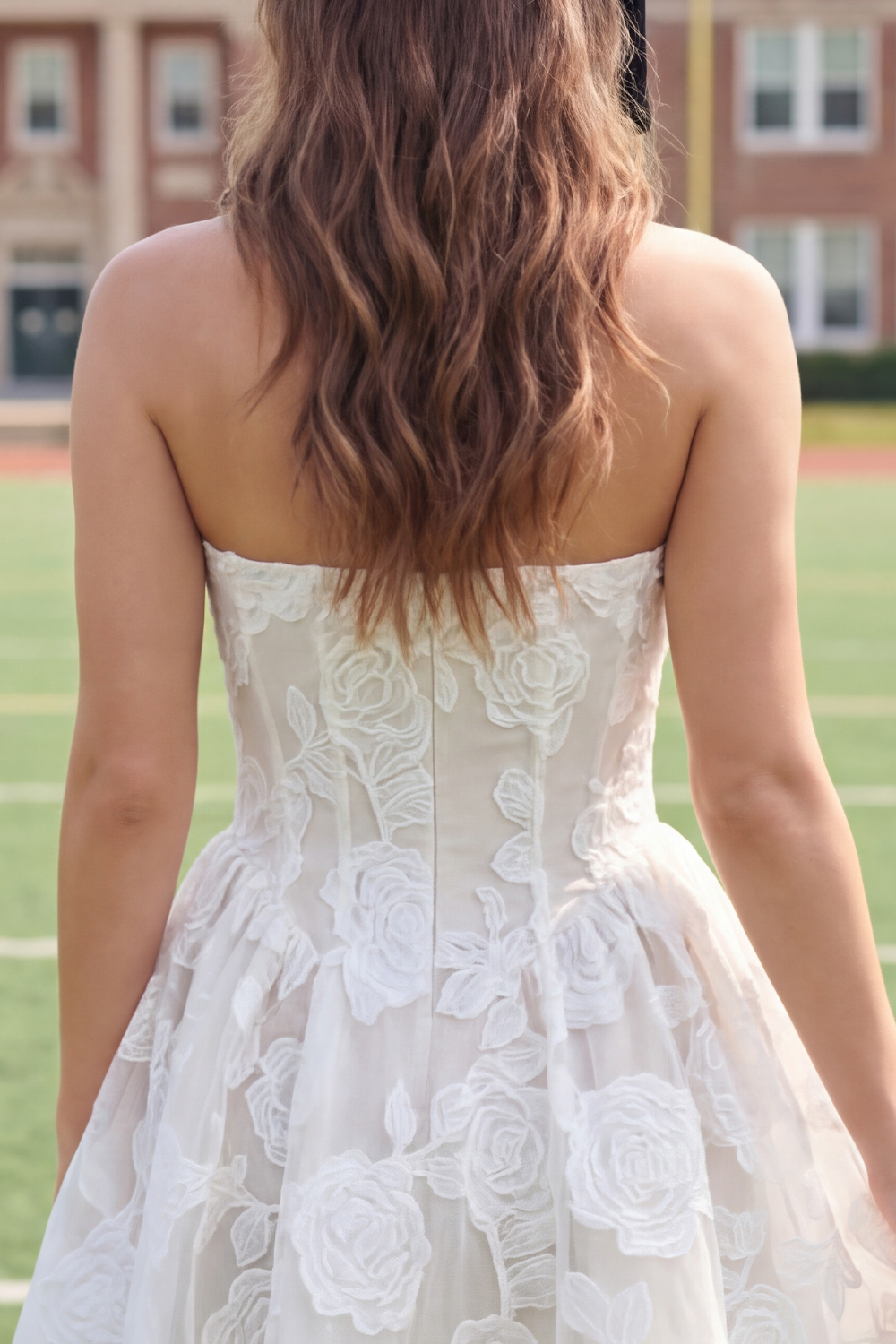 White Lace Corset Short Floral A Line Graduation Dress