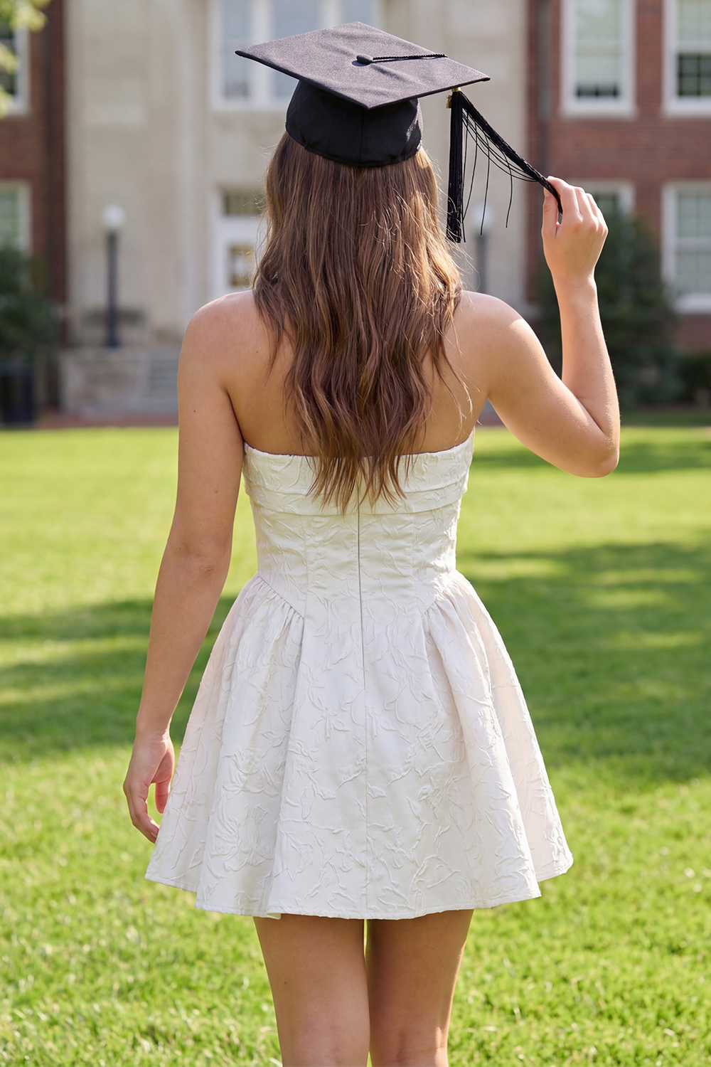 White Jacquare Floral A Line Short Corset Graduation Dress