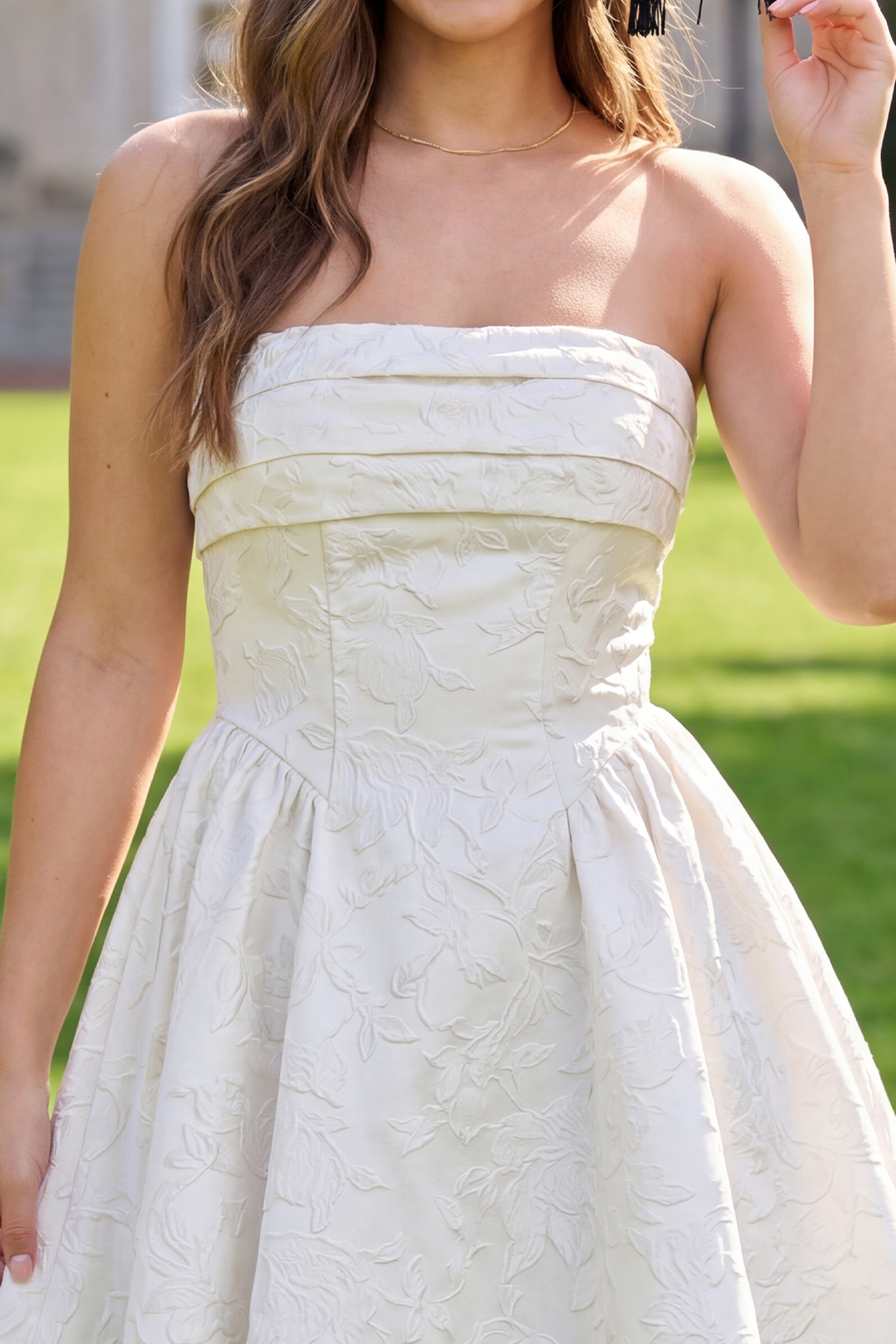 White Jacquare Floral A Line Short Corset Graduation Dress