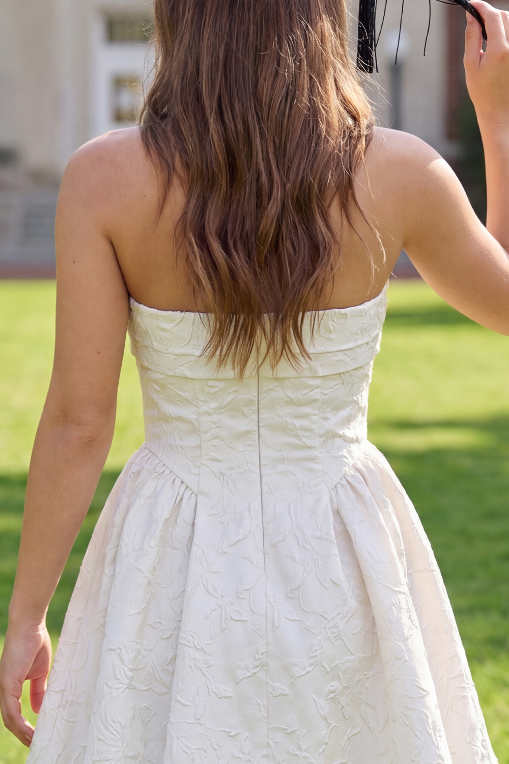 White Jacquare Floral A Line Short Corset Graduation Dress