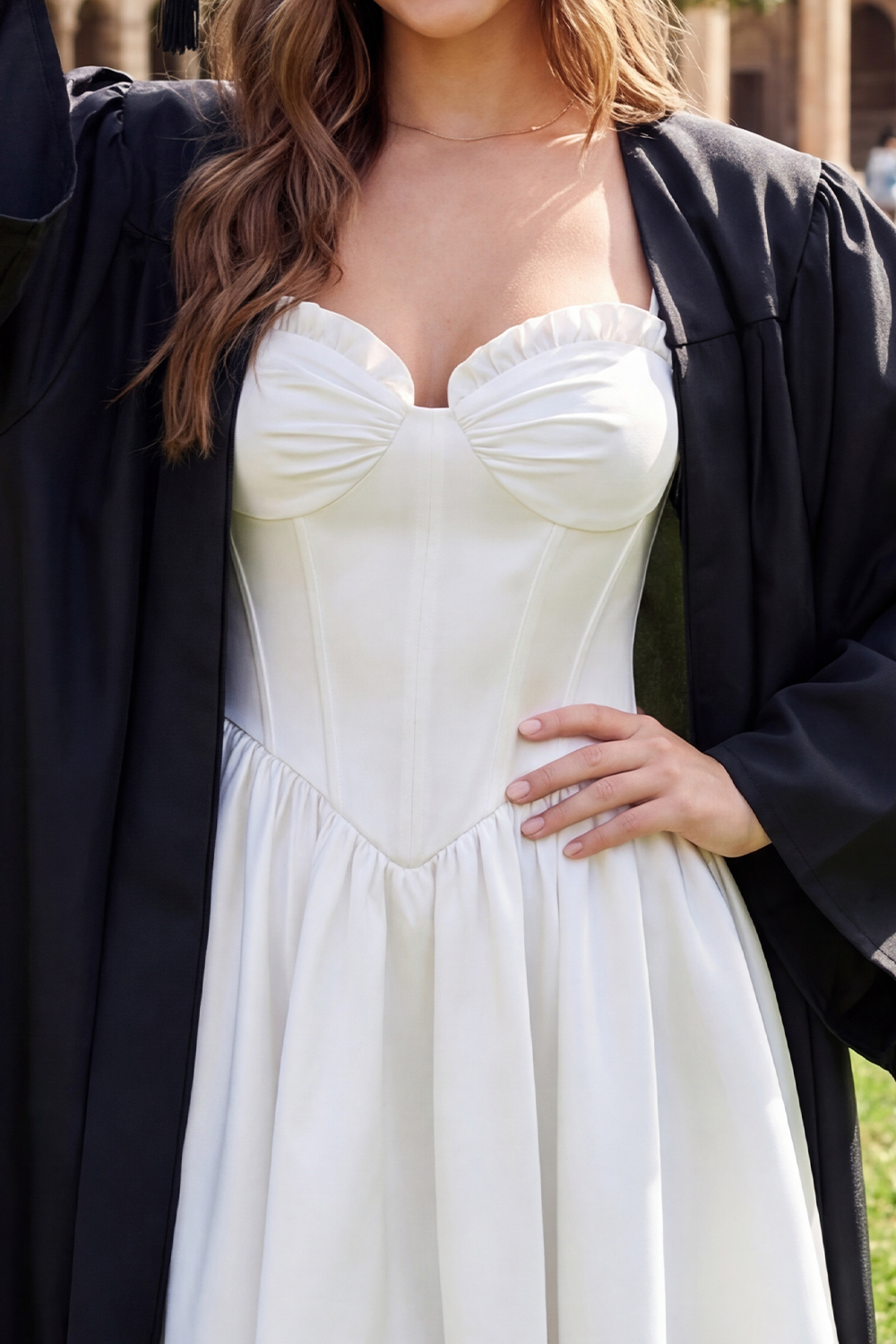 White Spaghetti Straps Short Corset A Line Graduation Dress