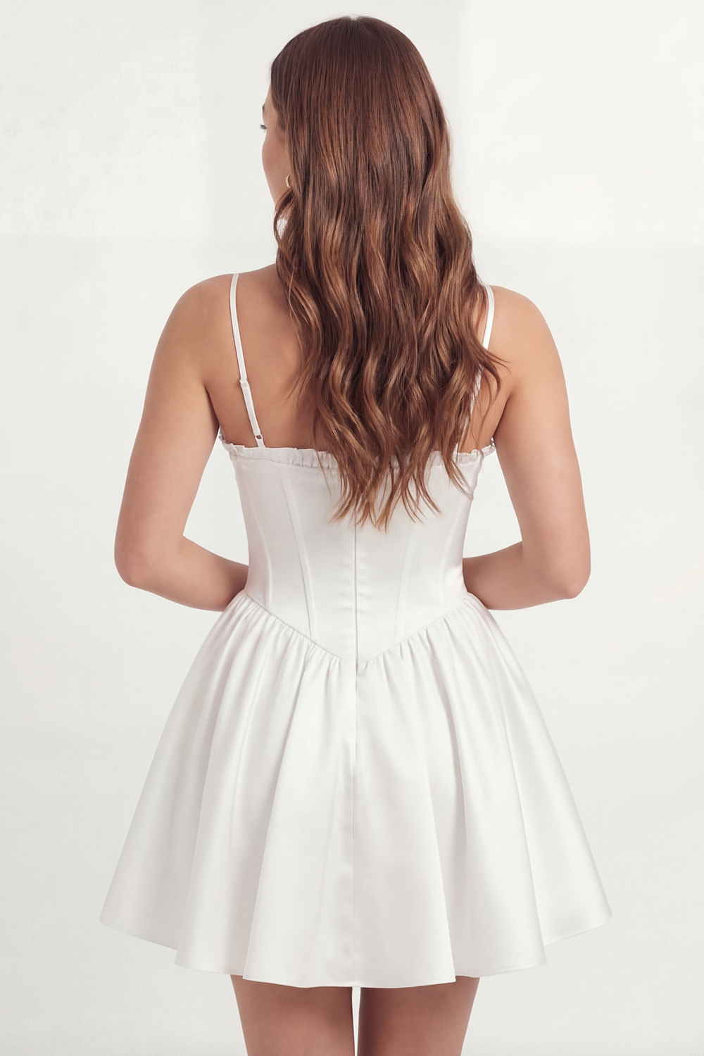 White Spaghetti Straps Short Corset A Line Graduation Dress