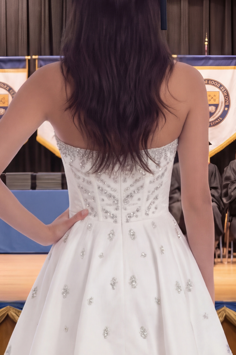 Sparkly White A Line Strapless Short Corset Graduation Dress with Rhinestones