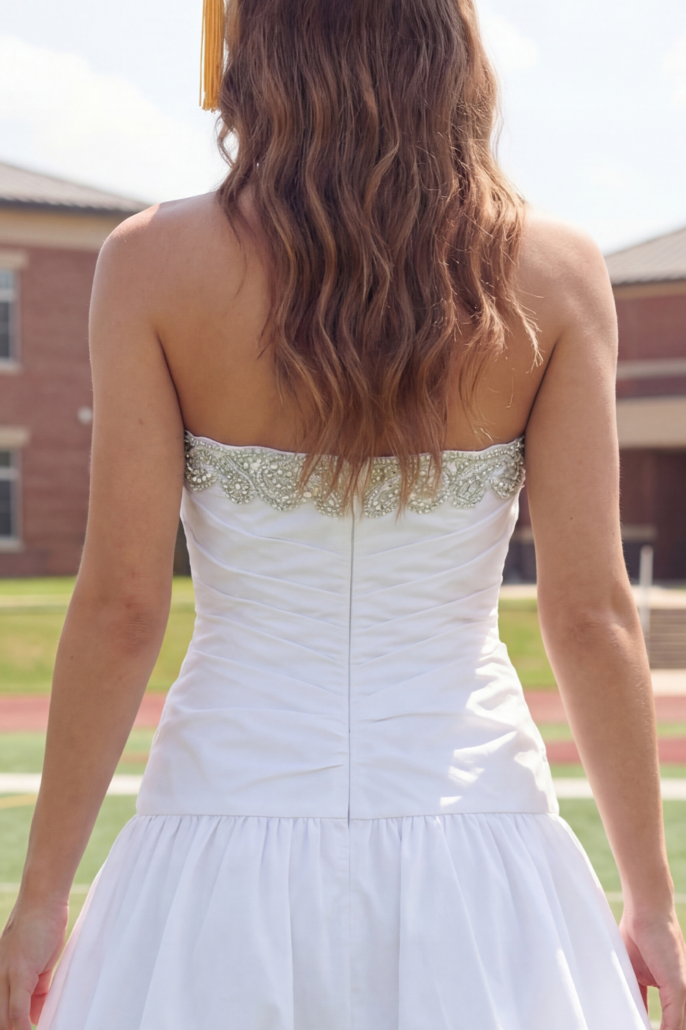 Sparkly White A Line Ruched Beaded Short Graduation Dress