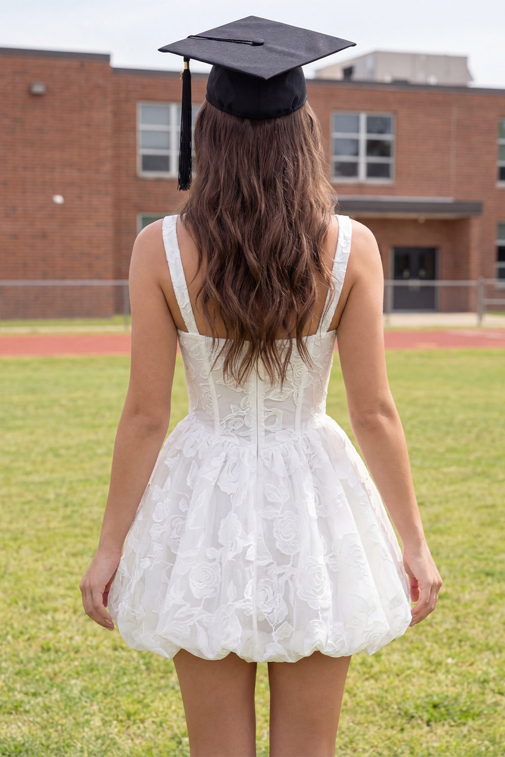 White Lace Thick Straps Short Corset Graduation Dress