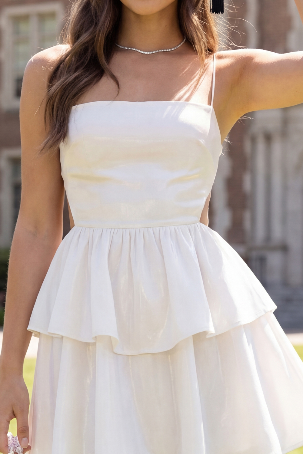 White Spaghetti Straps A Line Short Ruffled Graduation Dress